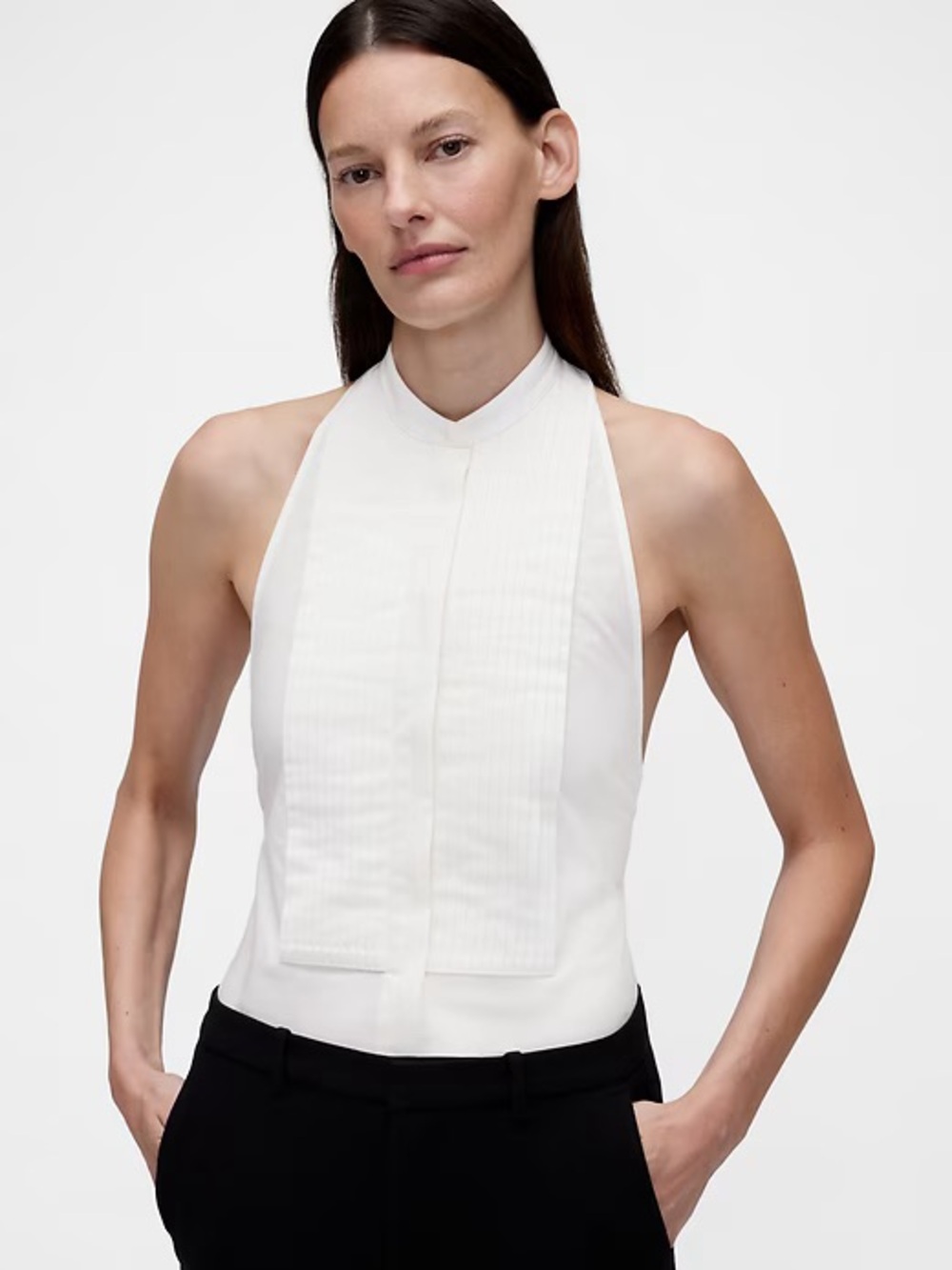 GAP White Halter Tuxedo Poplin Top